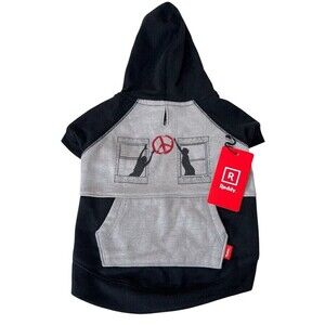 Reddy Pet Dog Hoodie Medium 16-18" Black Gray Kangaroo Pocket Peace D-Ring Soft